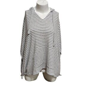 [Mesh+Lace] Striped Hooded Poncho - Size 2X